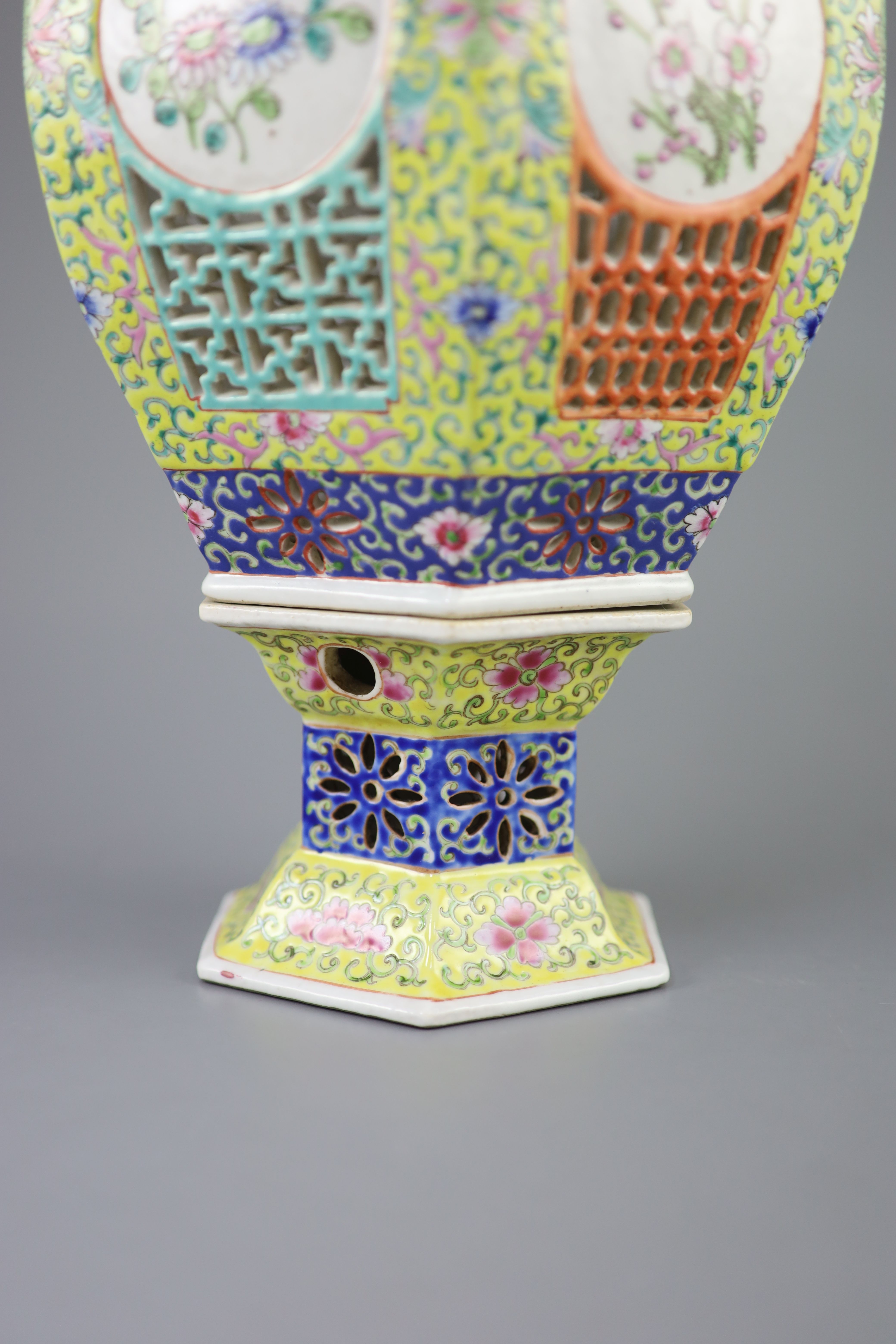 A Chinese famille rose lantern and stand, Republic period, 38.5cm high